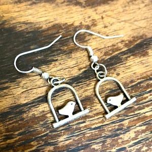 3/$15 • Silver Alloy Bird Cage Dangle earrings
